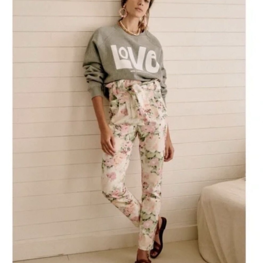 Sezane Floral Print Trousers - Pink and Green